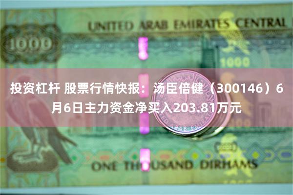 投资杠杆 股票行情快报：汤臣倍健（300146）6月6日主力资金净买入203.81万元